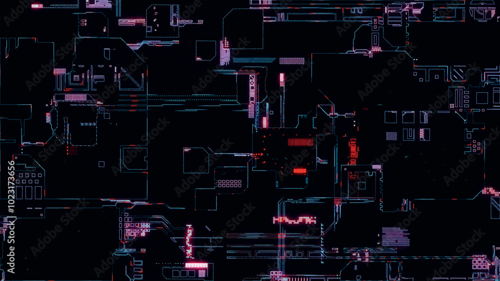 Poster printed circuit board. visualization of printed circuit board processor chip, digitalization of neur