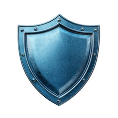 Metal shield icon, blue color, white isolated background