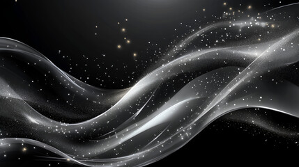 Black and white abstract background with glittering particles, 3d rendering, Abstract background with white lines and sparkles, Shimmering bright glow smooth line layout abstract modern background 
