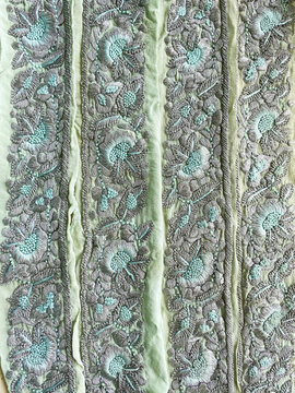 Intricate silver zardozi floral hand embroidered border