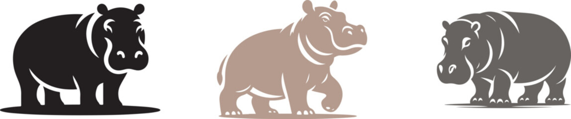 Obraz premium Hippo Silhouette Icon set for Wildlife Apps and Animal Websites.