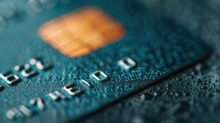 A close-up of a credit card showing embossed numbers and a chip, with a textured background emphasizing the card's details.