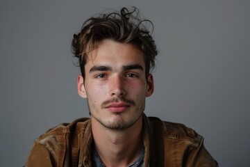 Fototapeta premium Young European male in casual clothes looking calm and relaxed.