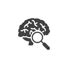 Magnifying glass over a brain vector icon