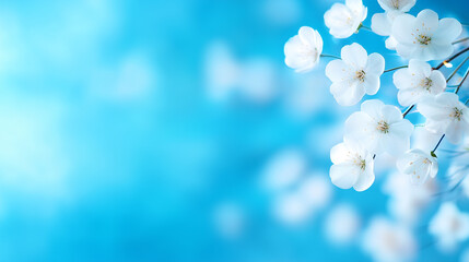 white spring flowers on blue background, smooth wallpaper