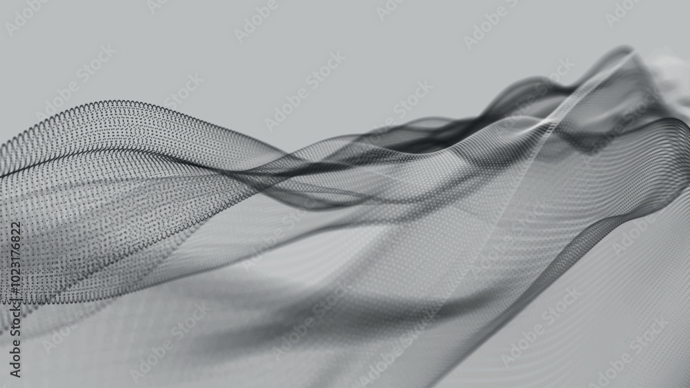 Poster futuristic black and white dot wave. abstract digital particle wave. technological background. light