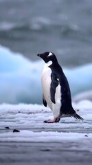 Obraz premium It is possible to see a penguin during the frigid season AI generated