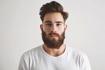 Obraz premium Handsome man in casual shirt with serious expression.