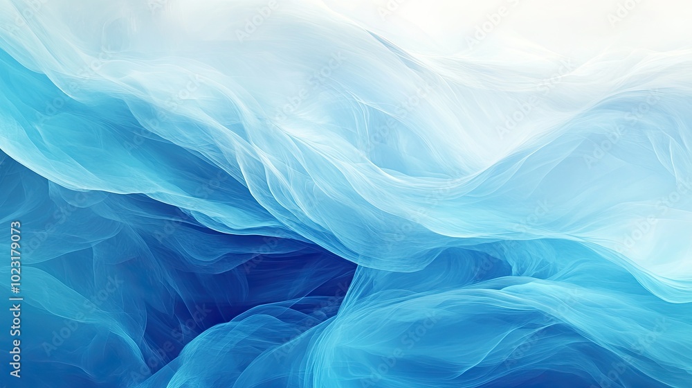 Poster a calming abstract background with smooth gradients of blue and white, resembling ocean waves and cl