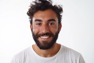 Fototapeta premium Happy Hispanic man in casual t shirt with cool smile.