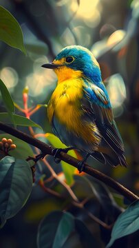Sitting on a bench is this cute tropical parula made with generative AI