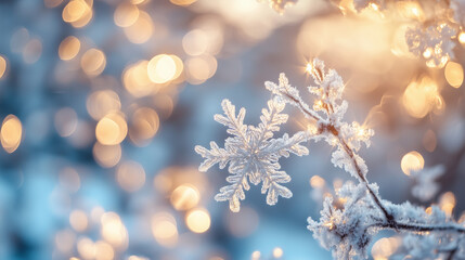 Naklejka premium A serene winter landscape featuring enchanting swirls of illuminated snowflakes gently falling against a backdrop of soft, fluffy white snow, creating a magical atmosphere.