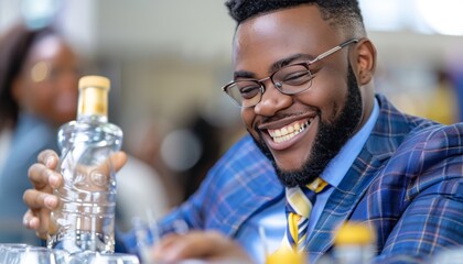 Friendly bartender skillfully mixing cocktails in a chic, stylish bar with a vibrant atmosphere