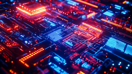 Futuristic Neon Circuit Board Pattern