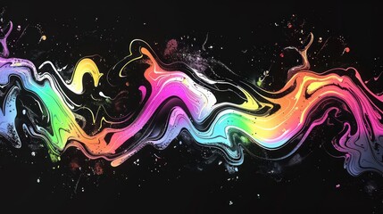 A vibrant abstract design featuring flowing colors on a dark background.