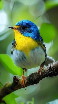 A cute tropical parula sit on a bench AI generated Image