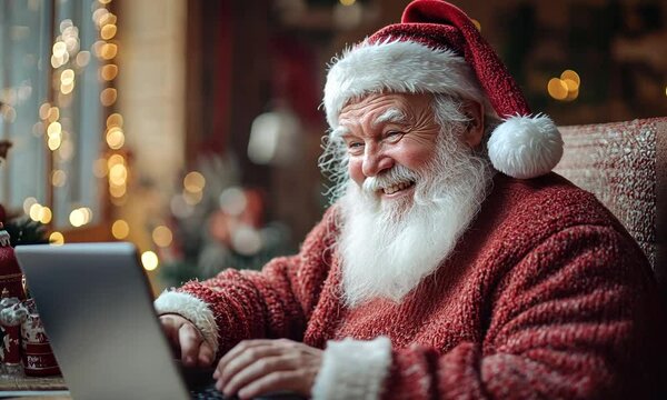 Santa Claus Using a Laptop