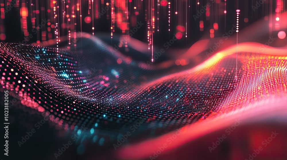 Poster a digital abstract background featuring complex data streams, holographic elements, and a high-tech 