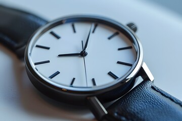 Elegant Minimalist Watch with Black Leather Strap and Clean White Dial