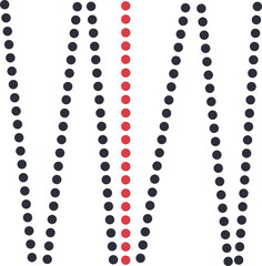 The image is divided into two parts by a red vertical barrier in the form of circles. On either side of this border there are other stripes consisting of the same black figures.