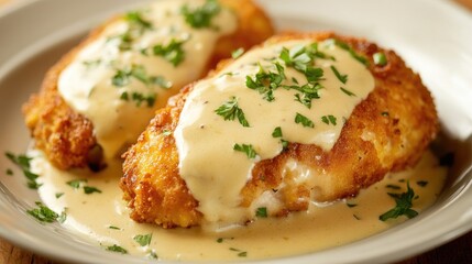 Deliciously Plated Chicken Cordon Bleu with Sauce
