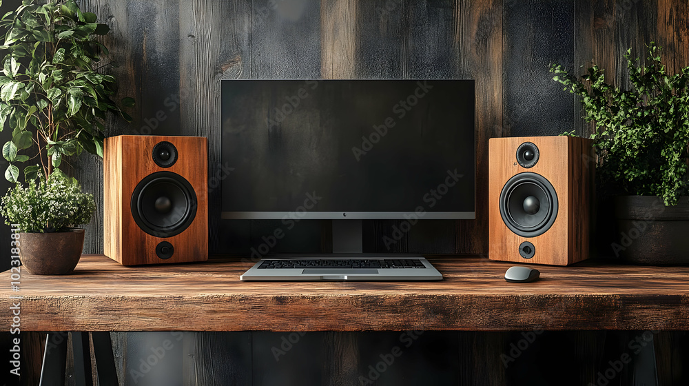 Poster 3d icon of a desktop speaker and notebook isolated on white background - vector image for creative t