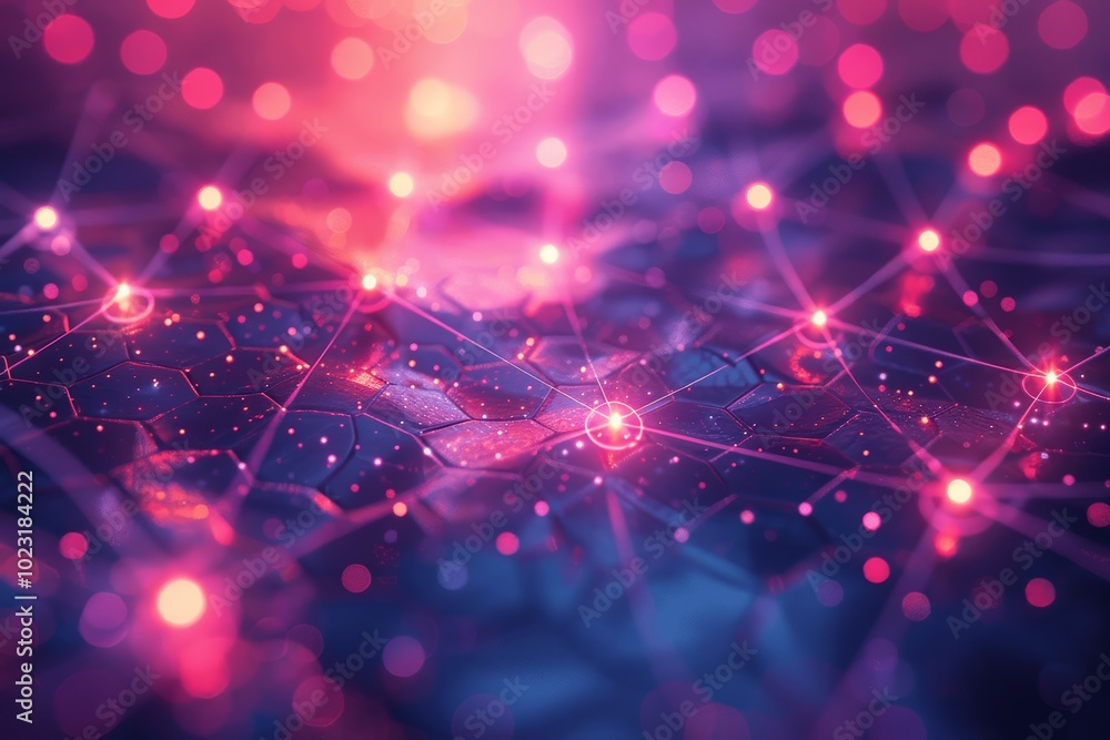 Aufkleber glowing mesh with network lines in dark futuristic background