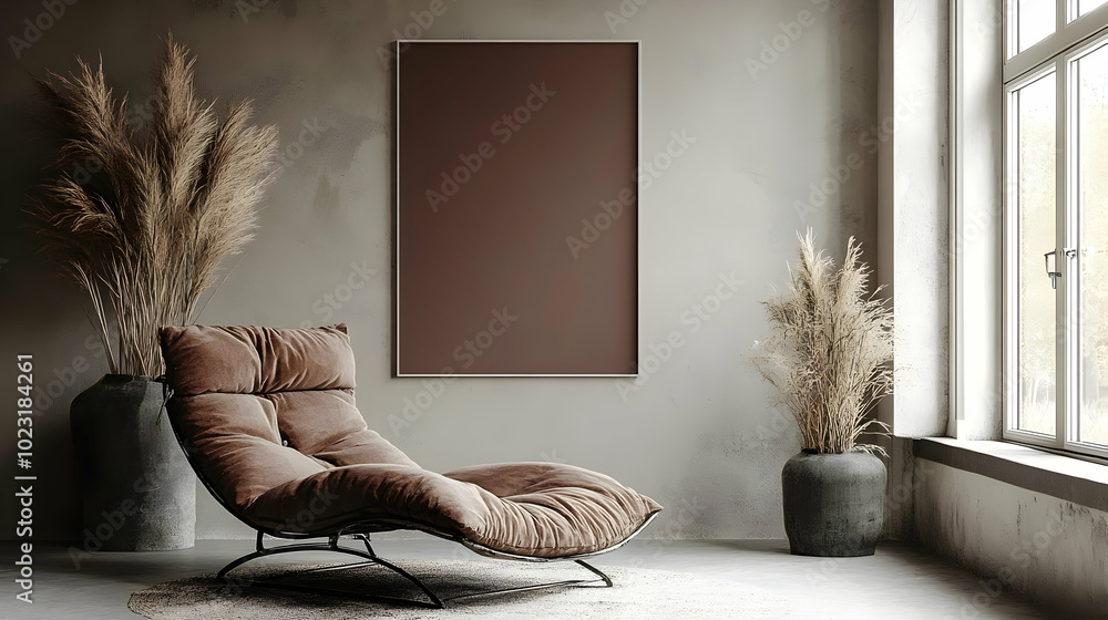 Wall mural cozy interior featuring a lounge chair and decorative plants.