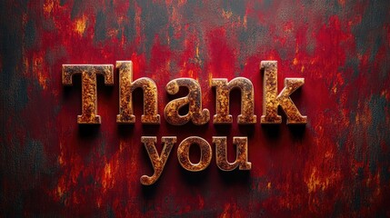 Thank you golden text on red background. Calligraphy lettering on gold glitter confetti template for wedding thank you cards, tags, banners, posters, labels, textiles, invitation and greeting card