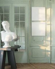 closeup poster photo mockup in modern classic livingroom interior background. 3d rendering