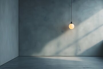 Minimalist Interior with a Single Pendant Light Casting Shadows