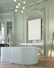 modern classic bathroom interior background with bathtub. poster mockup. 3d rendering