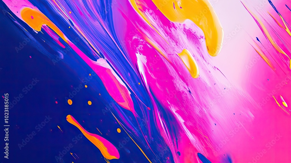 Poster a dynamic abstract background with vibrant splashes of paint and irregular shapes that seem to dance