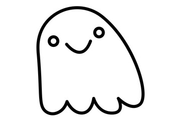 Obraz premium Cute Halloween doodle ghost with happy face expressions. October holiday decorations, spirit characters. Children's coloring pages. Kids flat vector illustration isolated on white background.