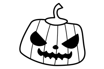 Cute Halloween doodle pumpkin with happy funny face expressions. October handdrawn decorations, Jack-o-lantern characters. Children's coloring pages. Kids flat vector illustration isolated on white.