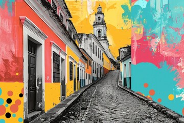 Contemporary Art Collage of Pelourinho with Vibrant Patterns

