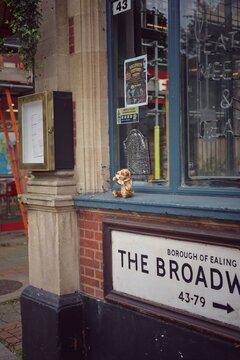 Stuffed Teady Bear traveling around Ealing Broadway London Vintage Photography