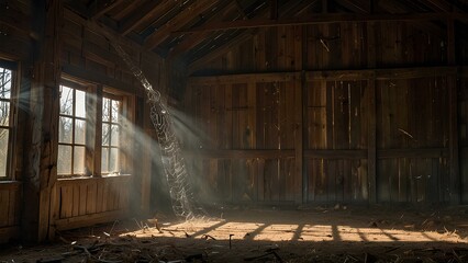 Spider Webs in an Abandoned Barn: Dusty Light Beams Enhance the Spooky Atmosphere