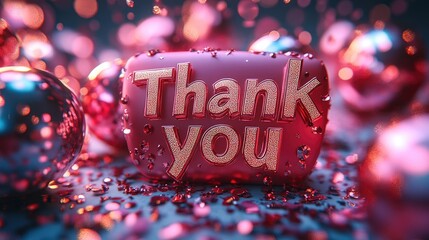 Thank you golden text on pink background. Calligraphy lettering on color glitter confetti template for wedding thank you cards, tags, banners, posters, labels, textiles, invitation and greeting card