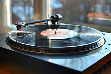 Vintage Vinyl Record Player Captured in Natural Light