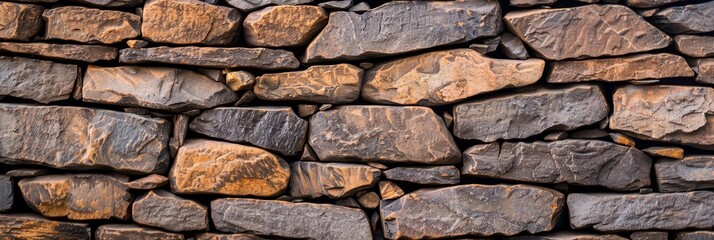 Obraz premium Close-up texture of a rustic stone wall with uneven, weathered rocks.