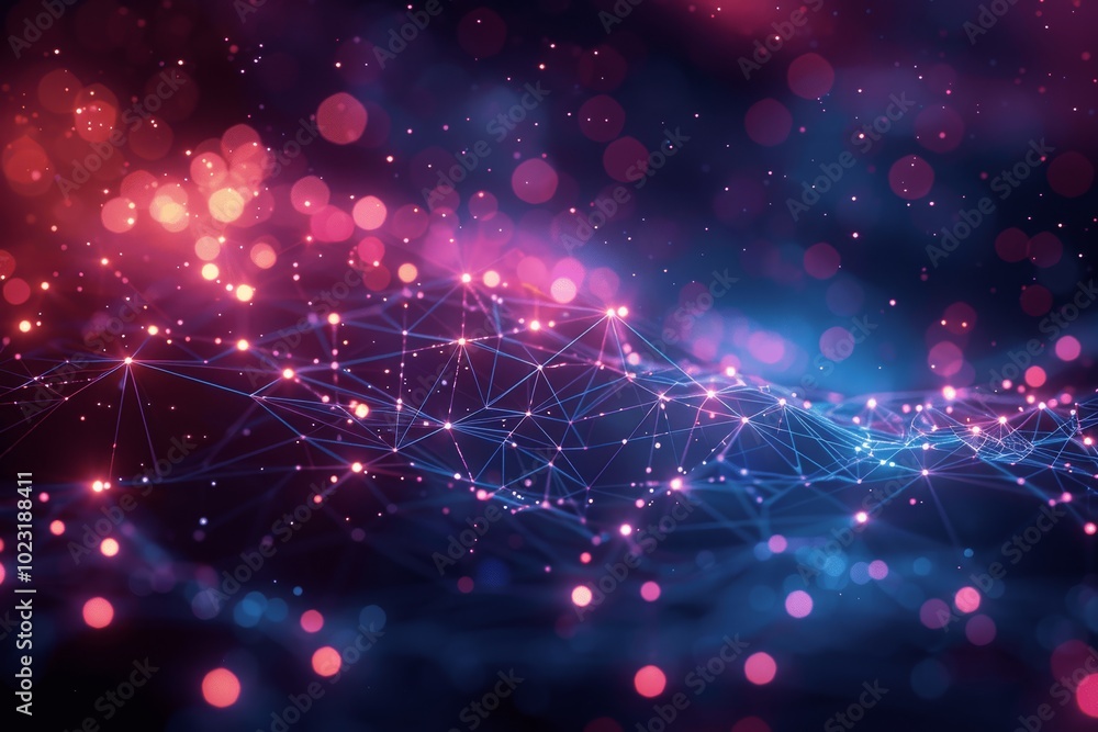 Poster abstract digital mesh with glowing connections and network lines on dark background