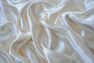 Obraz premium Close-up of smooth, white satin fabric with soft folds and wrinkles.
