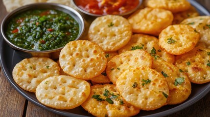 Colorful Arrangement of Pani Puris and Dips