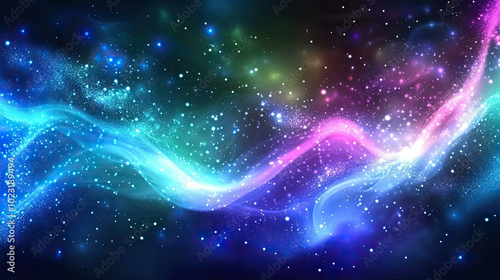 Aufkleber a glowing abstract background with neon lights and particles, creating an otherworldly atmosphere wi