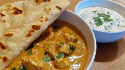 Delicious Chicken Korma with Naan and Raita
