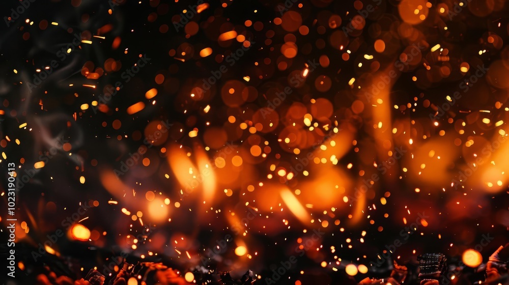 Poster abstract background with fire sparks and bokeh.