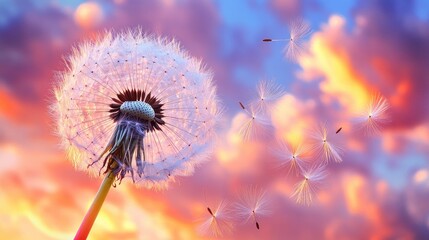 Delicate Dandelion Puff Against Sunset Sky