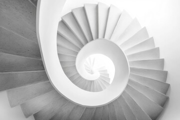 Obraz premium Modern spiral staircase ascending into a bright, open space filled with natural light