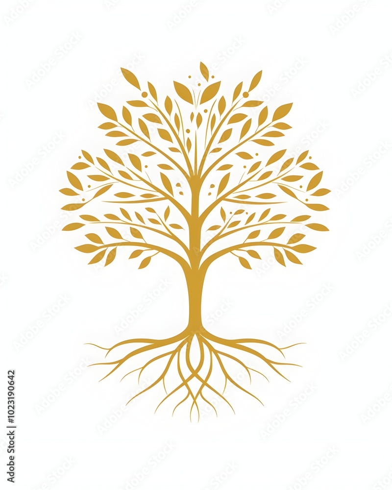 Sticker Stylized Tree Icon with Roots Representing Growth Stability and Sustainability